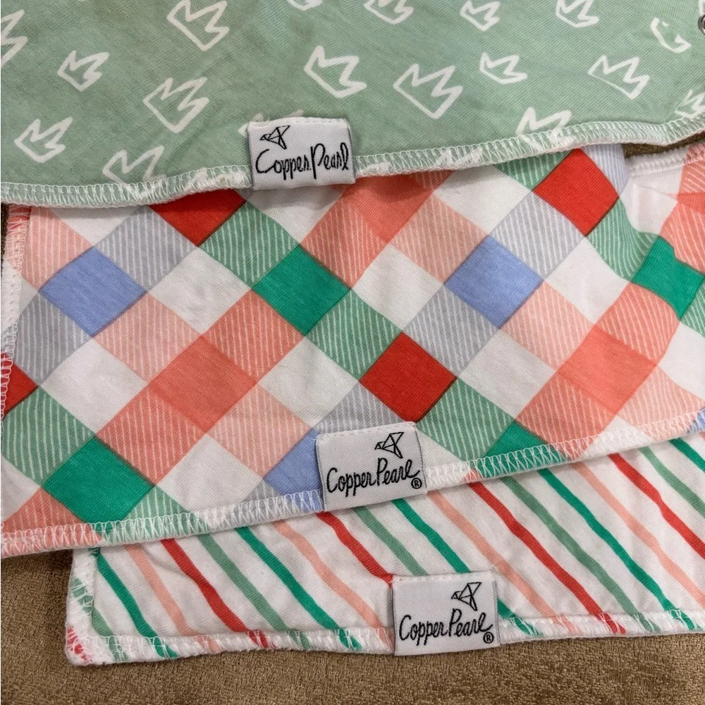 Baby Bandana Bib Set - Mint, Red & White Plaid and Stripe